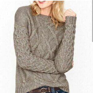 GARNET HILL Highlands Chunky Cable Knit Sweater Tan Brown Size Small